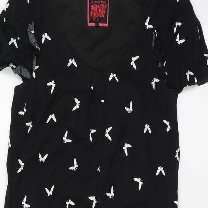 Butterfly Womens Black Geometric Viscose T-Shirt Dress Size 8 Scoop Neck Pullover - Butterfly Print