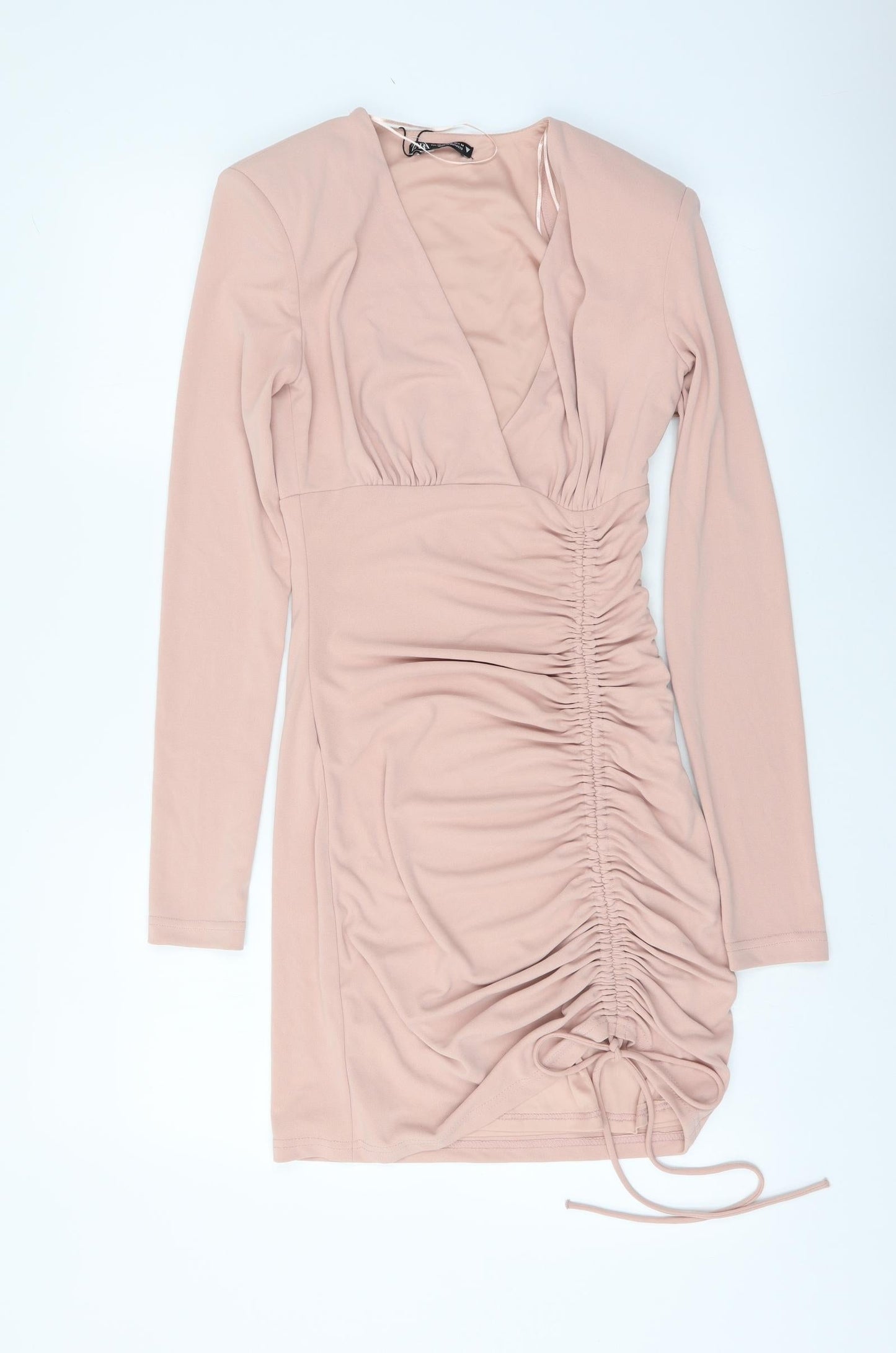 Zara Womens Pink Polyester Bodycon Size XS V-Neck Zip