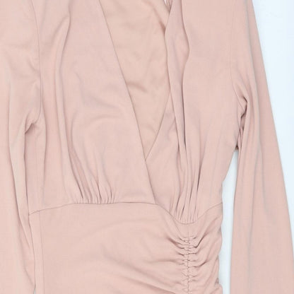 Zara Womens Pink Polyester Bodycon Size XS V-Neck Zip