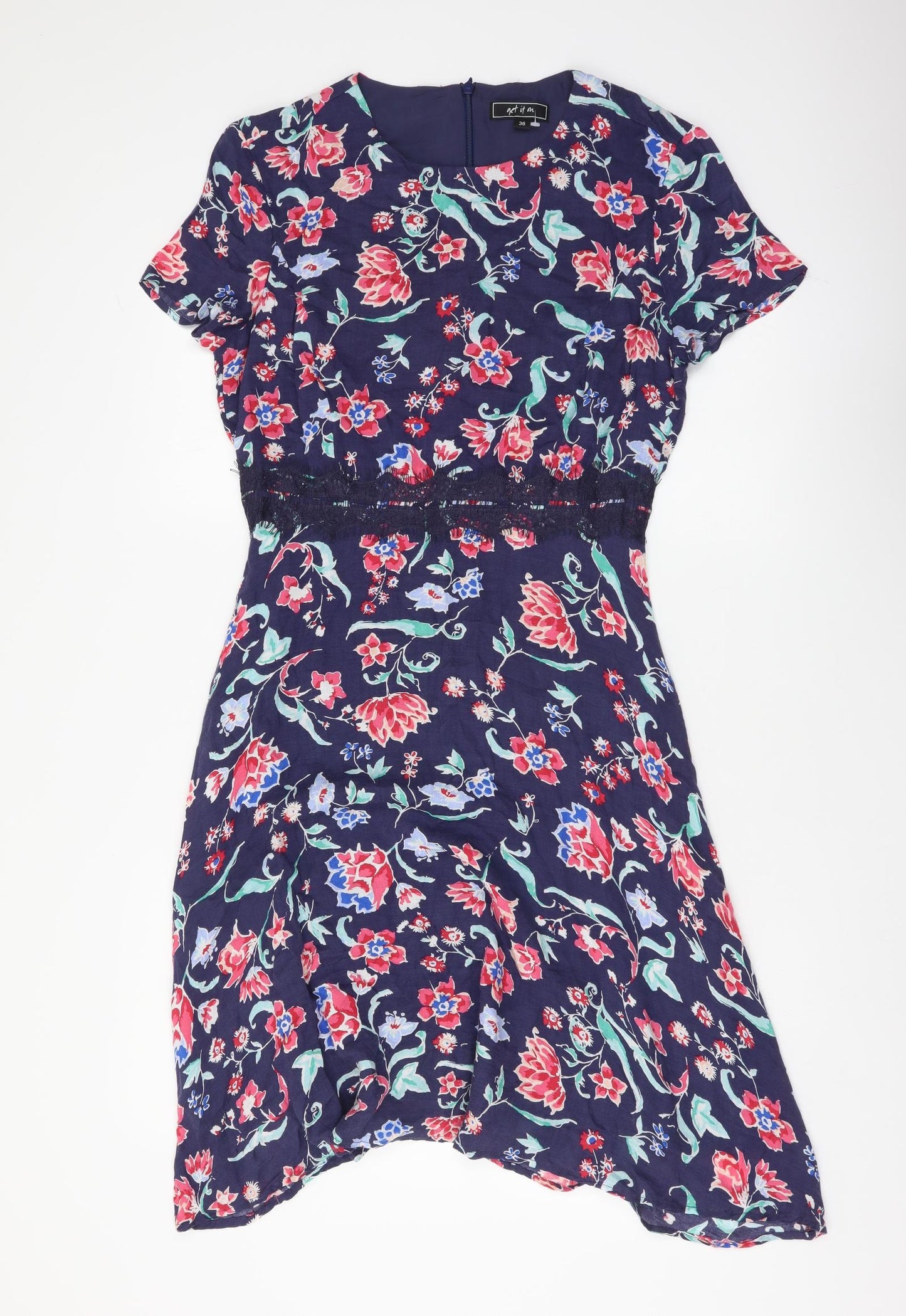 Get in On Womens Multicoloured Floral Viscose Fit & Flare Size S Round Neck Zip