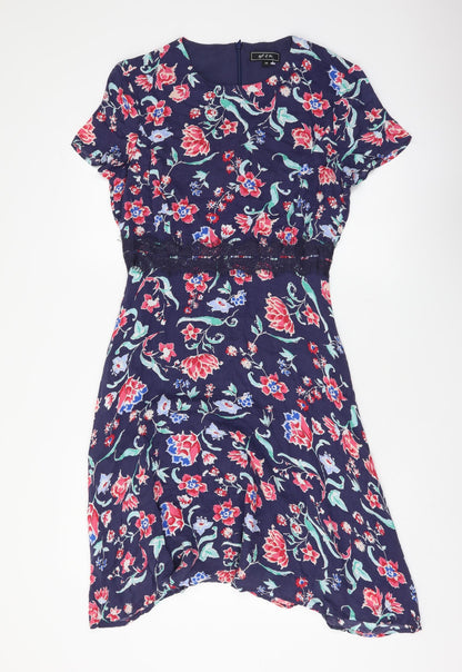 Get in On Womens Multicoloured Floral Viscose Fit & Flare Size S Round Neck Zip