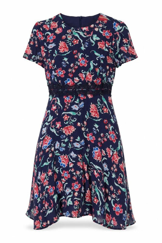 Get in On Womens Multicoloured Floral Viscose Fit & Flare Size S Round Neck Zip