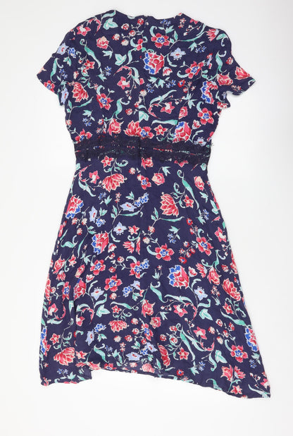 Get in On Womens Multicoloured Floral Viscose Fit & Flare Size S Round Neck Zip