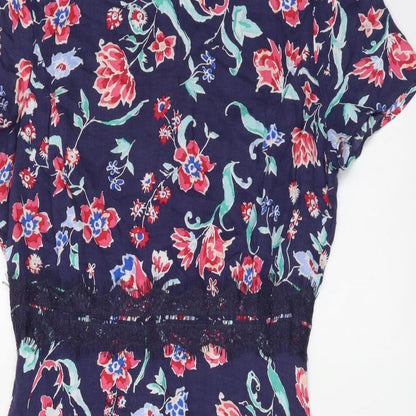 Get in On Womens Multicoloured Floral Viscose Fit & Flare Size S Round Neck Zip