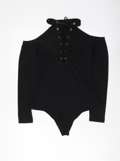 In Vouge Womens Black Polyester Bodysuit One-Piece Size S Snap