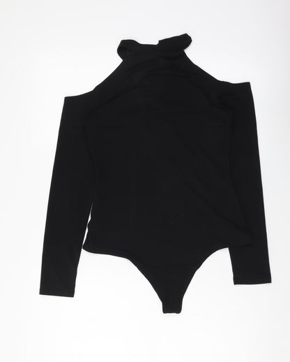 In Vouge Womens Black Polyester Bodysuit One-Piece Size S Snap