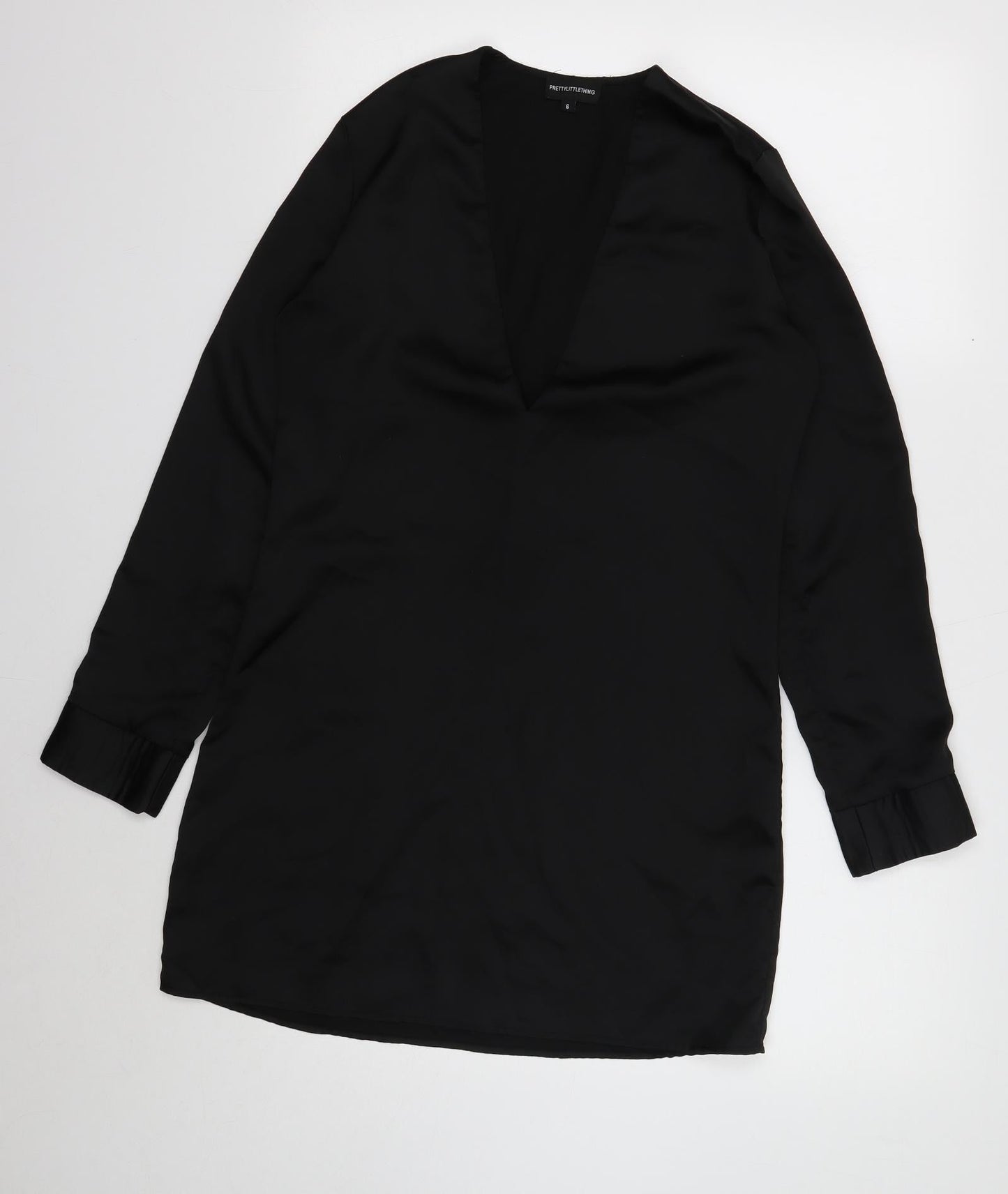 PRETTYLITTLETHING Womens Black Polyester Shift Size 6 V-Neck Pullover
