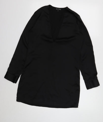 PRETTYLITTLETHING Womens Black Polyester Shift Size 6 V-Neck Pullover