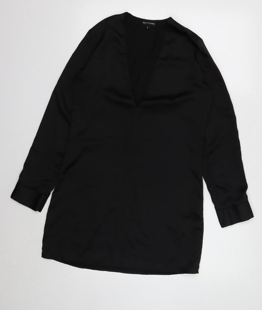 PRETTYLITTLETHING Womens Black Polyester Shift Size 6 V-Neck Pullover
