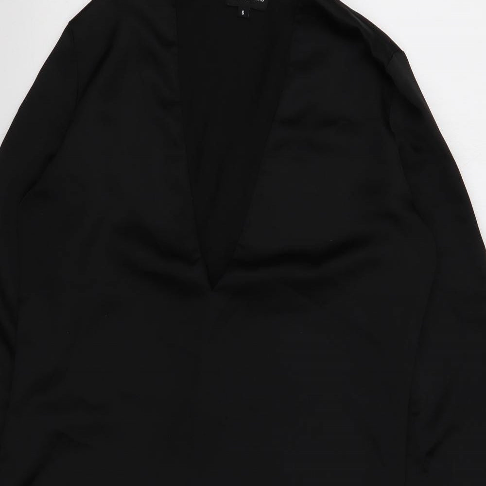 PRETTYLITTLETHING Womens Black Polyester Shift Size 6 V-Neck Pullover