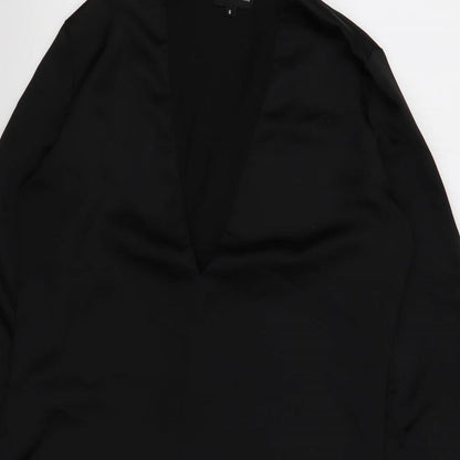 PRETTYLITTLETHING Womens Black Polyester Shift Size 6 V-Neck Pullover