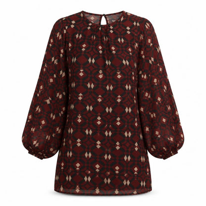 Zara Womens Red Geometric Polyester Shift Size 8 Round Neck Button