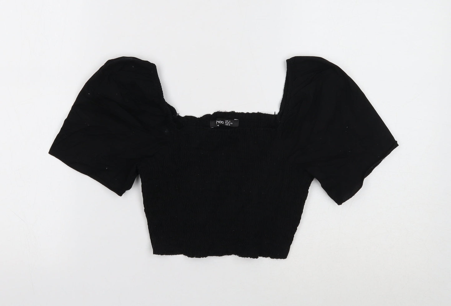 Boohoo Womens Black Cotton Cropped T-Shirt Size 4 Square Neck - Shirred Bust