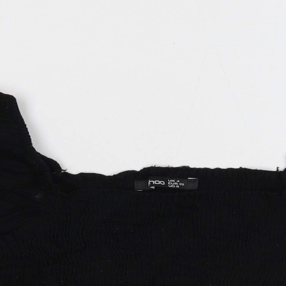 Boohoo Womens Black Cotton Cropped T-Shirt Size 4 Square Neck - Shirred Bust