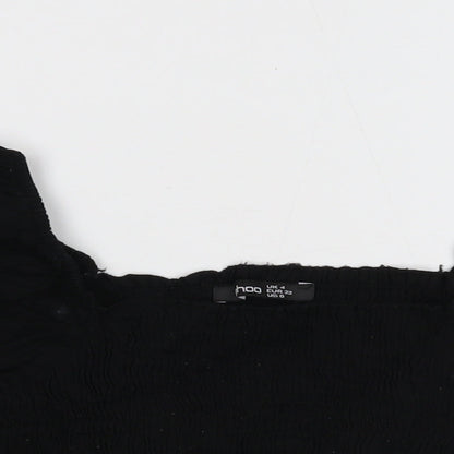 Boohoo Womens Black Cotton Cropped T-Shirt Size 4 Square Neck - Shirred Bust