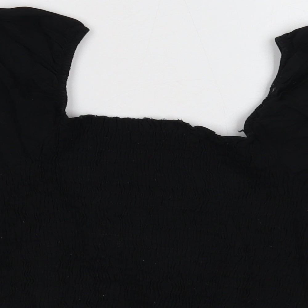 Boohoo Womens Black Cotton Cropped T-Shirt Size 4 Square Neck - Shirred Bust