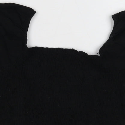 Boohoo Womens Black Cotton Cropped T-Shirt Size 4 Square Neck - Shirred Bust