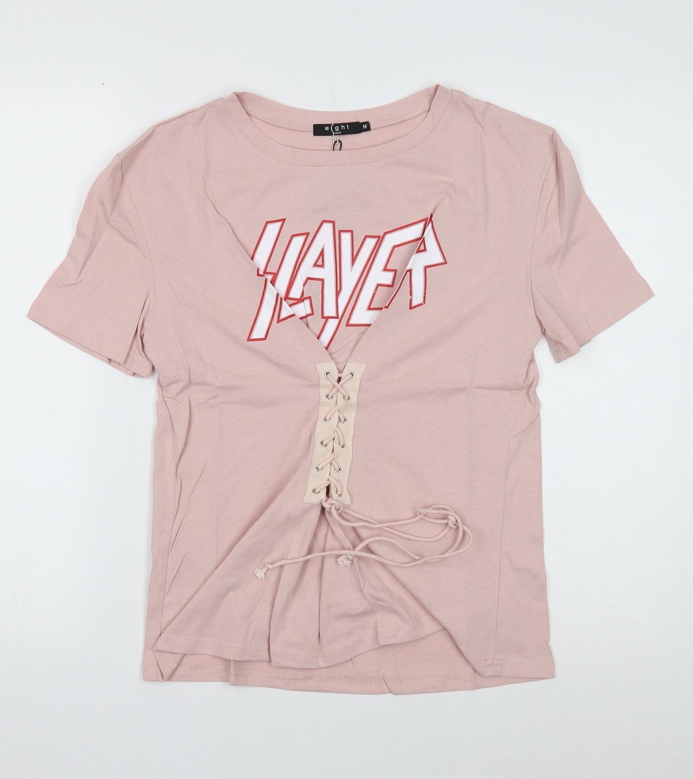 Womens UK Size M Eight Paris Pink Basic T-Shirt