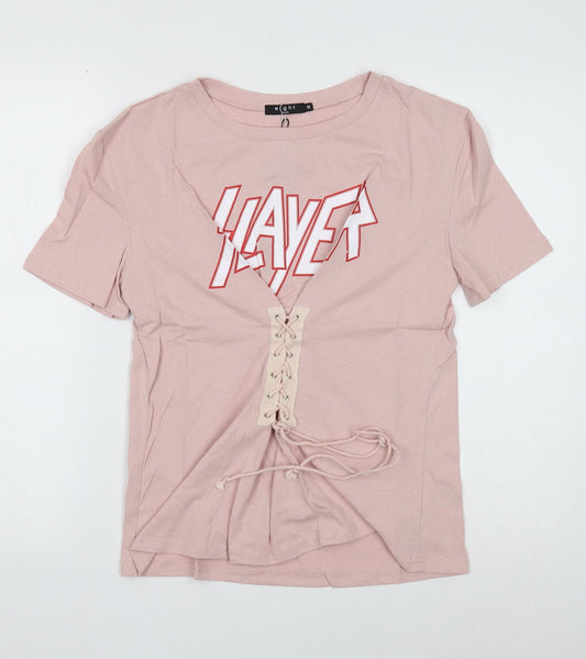 Womens UK Size M Eight Paris Pink Basic T-Shirt