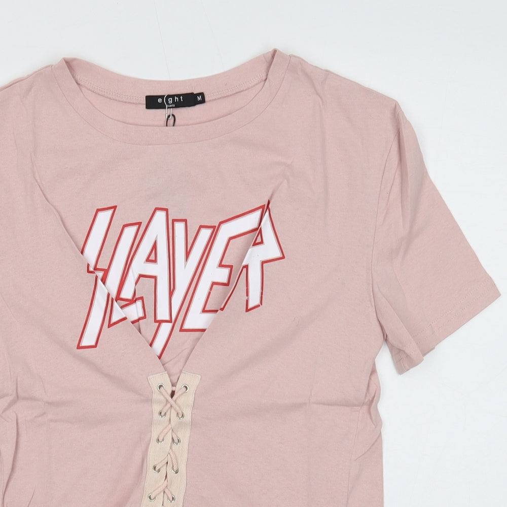 Womens UK Size M Eight Paris Pink Basic T-Shirt