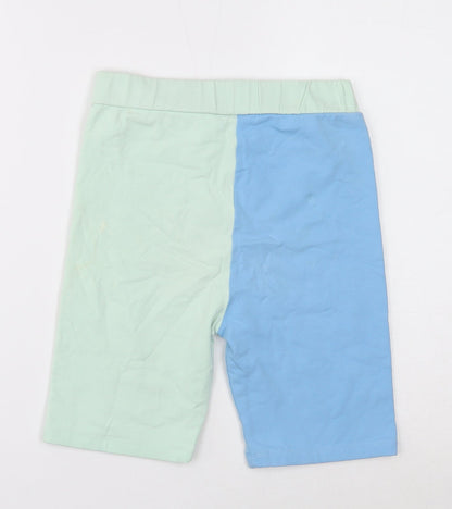Odolls Womens Blue Geometric Cotton Compression Shorts Size 8 Regular Pull On