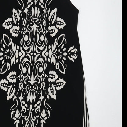 Pussycat Womens Black Geometric Polyester A-Line Size M Round Neck Button