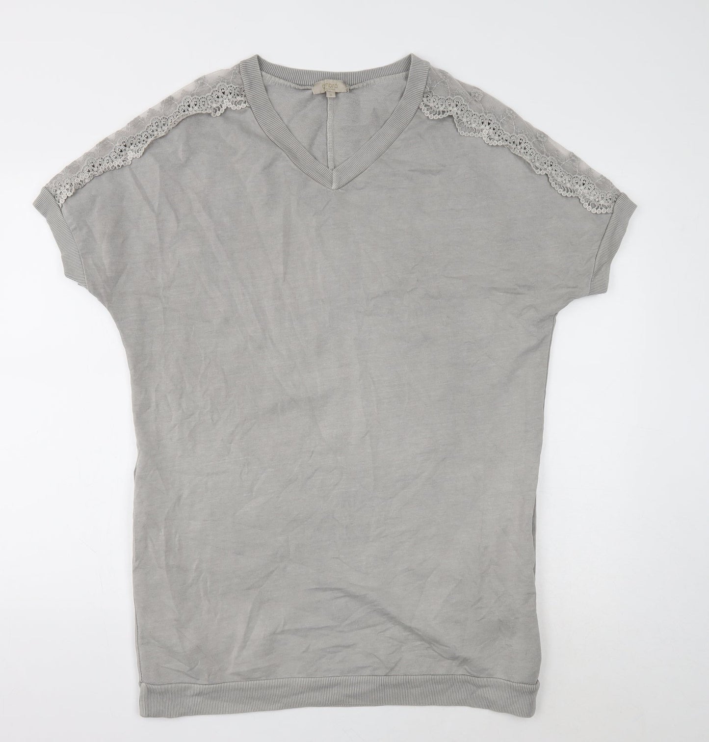 Ambra Womens Grey Cotton T-Shirt Dress Size S V-Neck Pullover