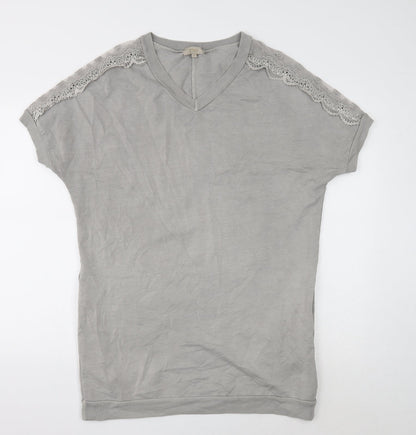 Ambra Womens Grey Cotton T-Shirt Dress Size S V-Neck Pullover
