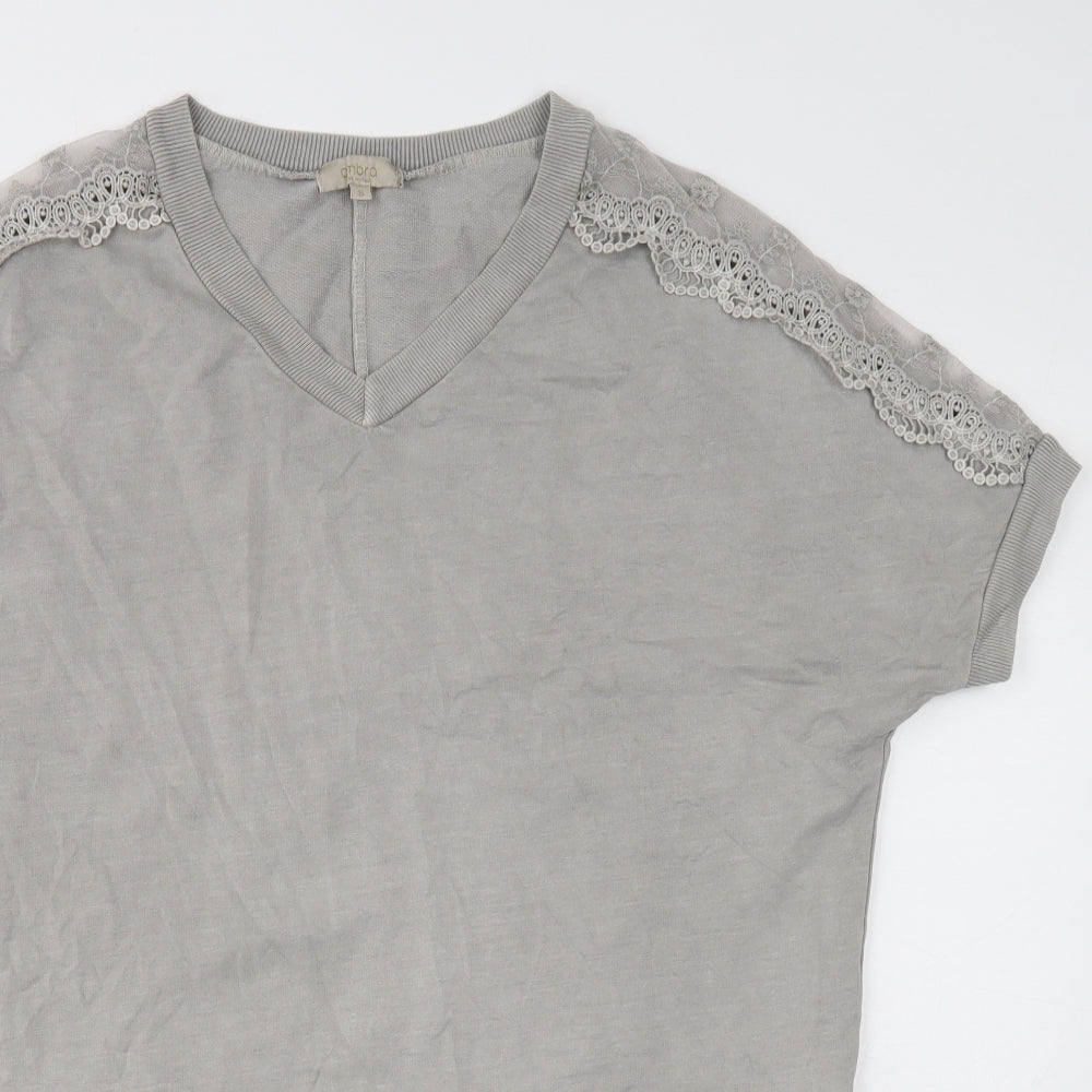 Ambra Womens Grey Cotton T-Shirt Dress Size S V-Neck Pullover