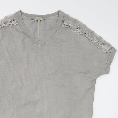 Ambra Womens Grey Cotton T-Shirt Dress Size S V-Neck Pullover