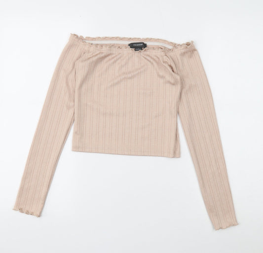 Primark Womens Gold Polyester Cropped T-Shirt Size S Off the Shoulder