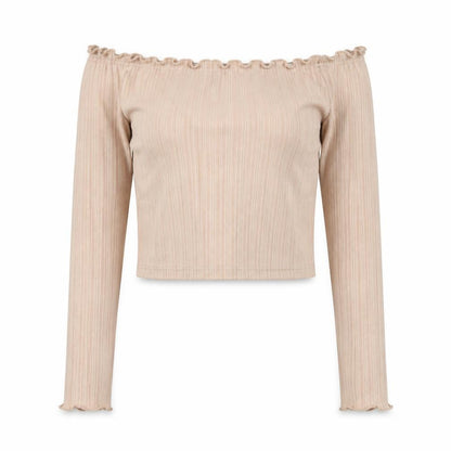 Primark Womens Gold Polyester Cropped T-Shirt Size S Off the Shoulder