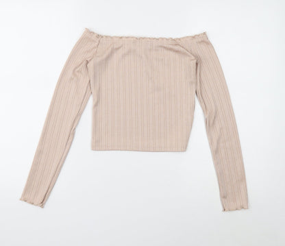 Primark Womens Gold Polyester Cropped T-Shirt Size S Off the Shoulder