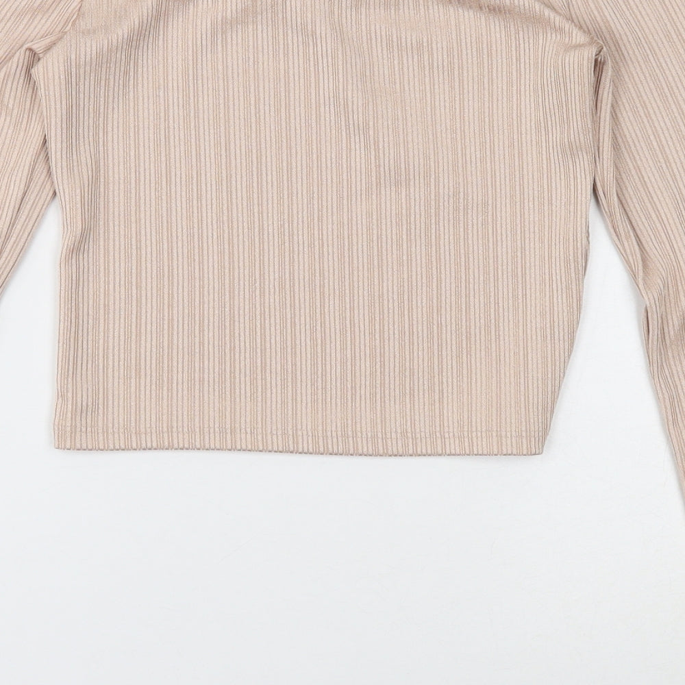 Primark Womens Gold Polyester Cropped T-Shirt Size S Off the Shoulder