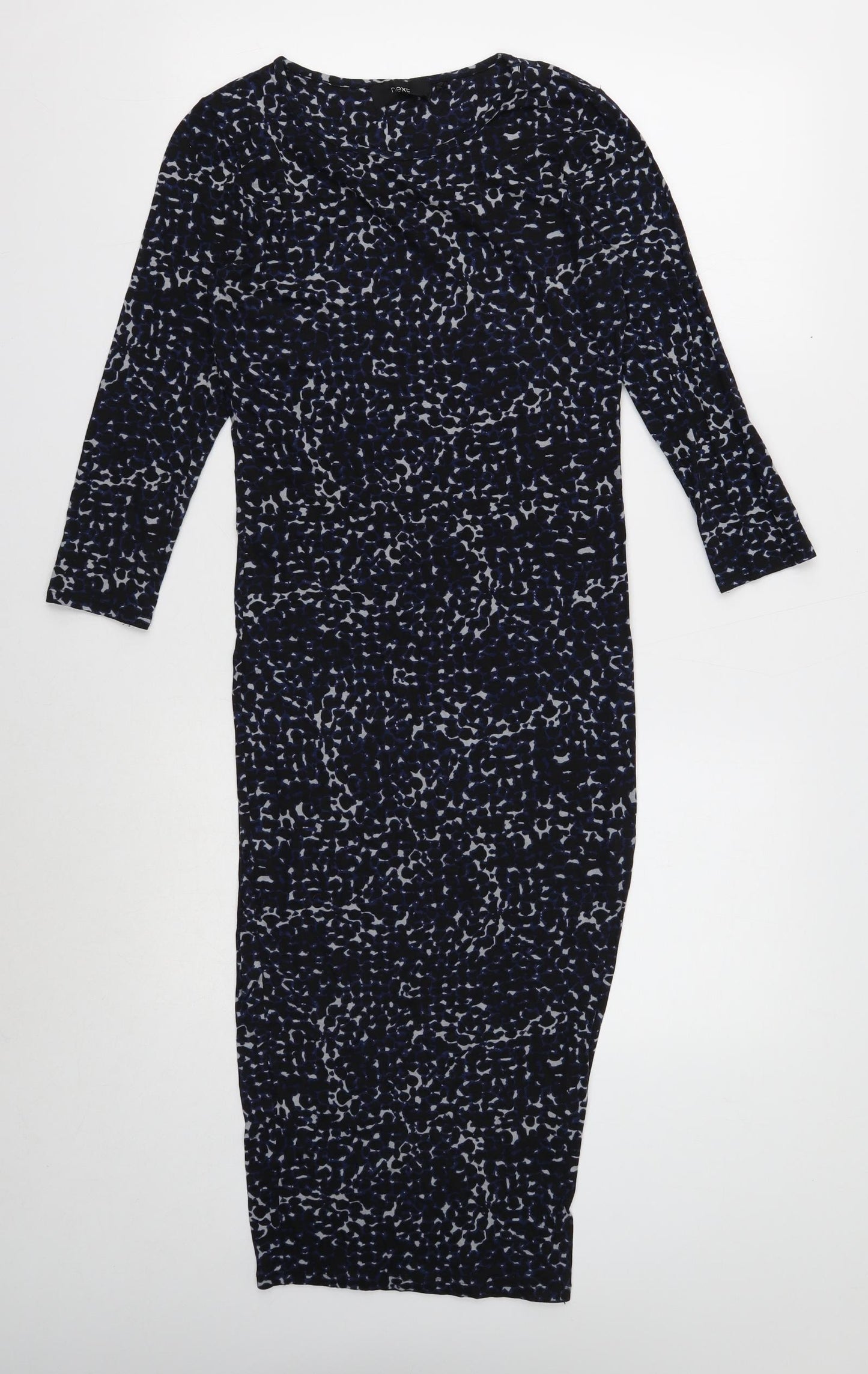 NEXT Womens Black Geometric Viscose Bodycon Size 8 Boat Neck Pullover