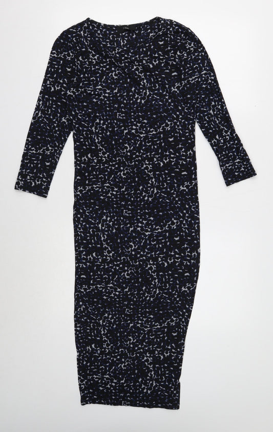 NEXT Womens Black Geometric Viscose Bodycon Size 8 Boat Neck Pullover