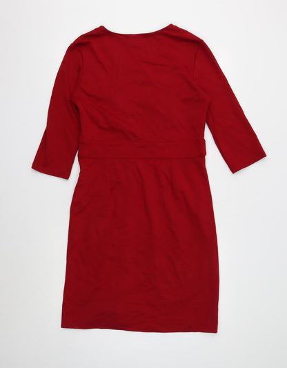 Fleana Womens Red Viscose Pencil Dress Size M Boat Neck Zip