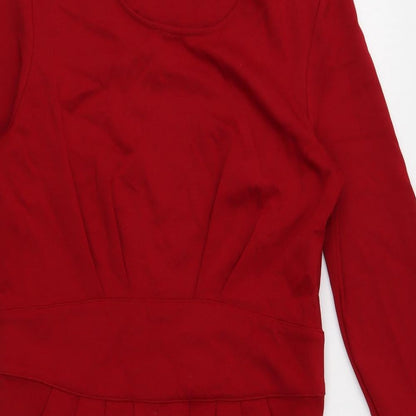 Fleana Womens Red Viscose Pencil Dress Size M Boat Neck Zip