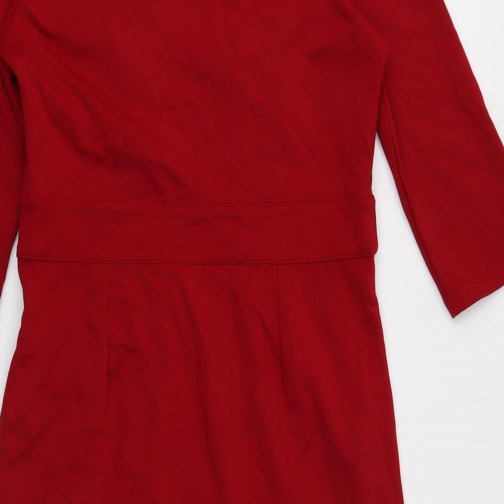 Fleana Womens Red Viscose Pencil Dress Size M Boat Neck Zip