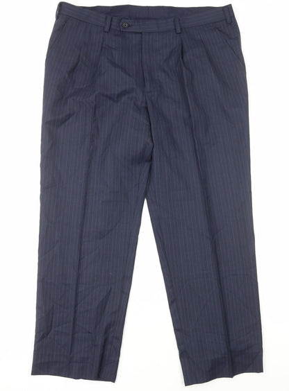 Dino Mens Blue Striped Polyester Tuxedo Suit Trousers Size XL