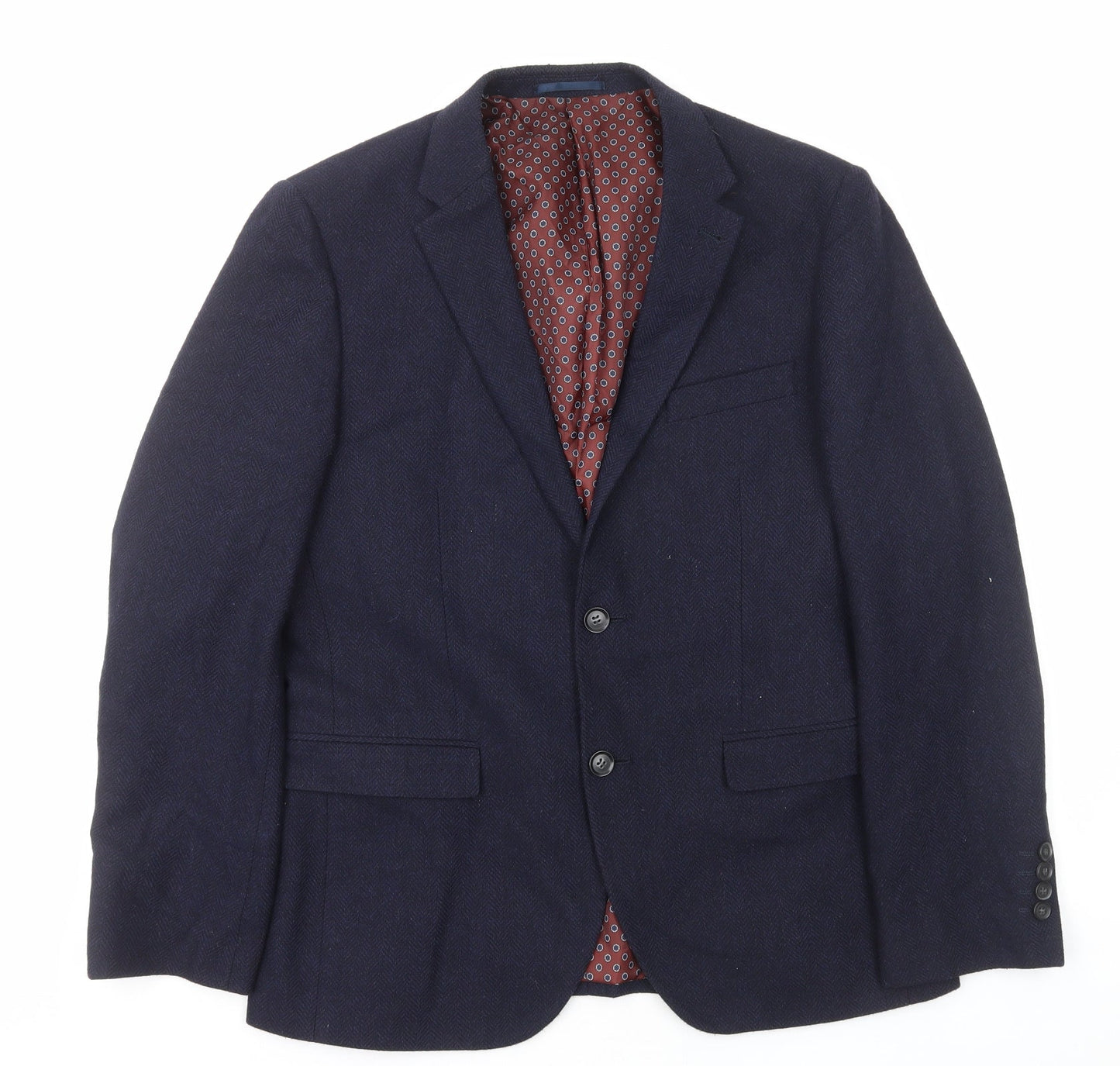 TU Mens Blue Herringbone Wool Jacket Blazer Size S