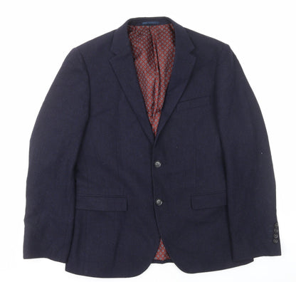 TU Mens Blue Herringbone Wool Jacket Blazer Size S