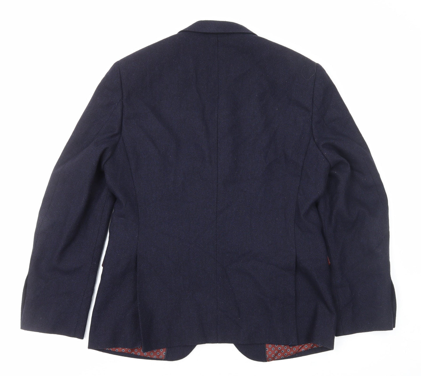 TU Mens Blue Herringbone Wool Jacket Blazer Size S