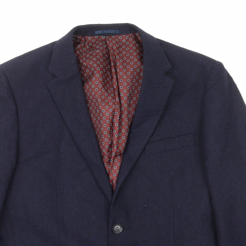 TU Mens Blue Herringbone Wool Jacket Blazer Size S