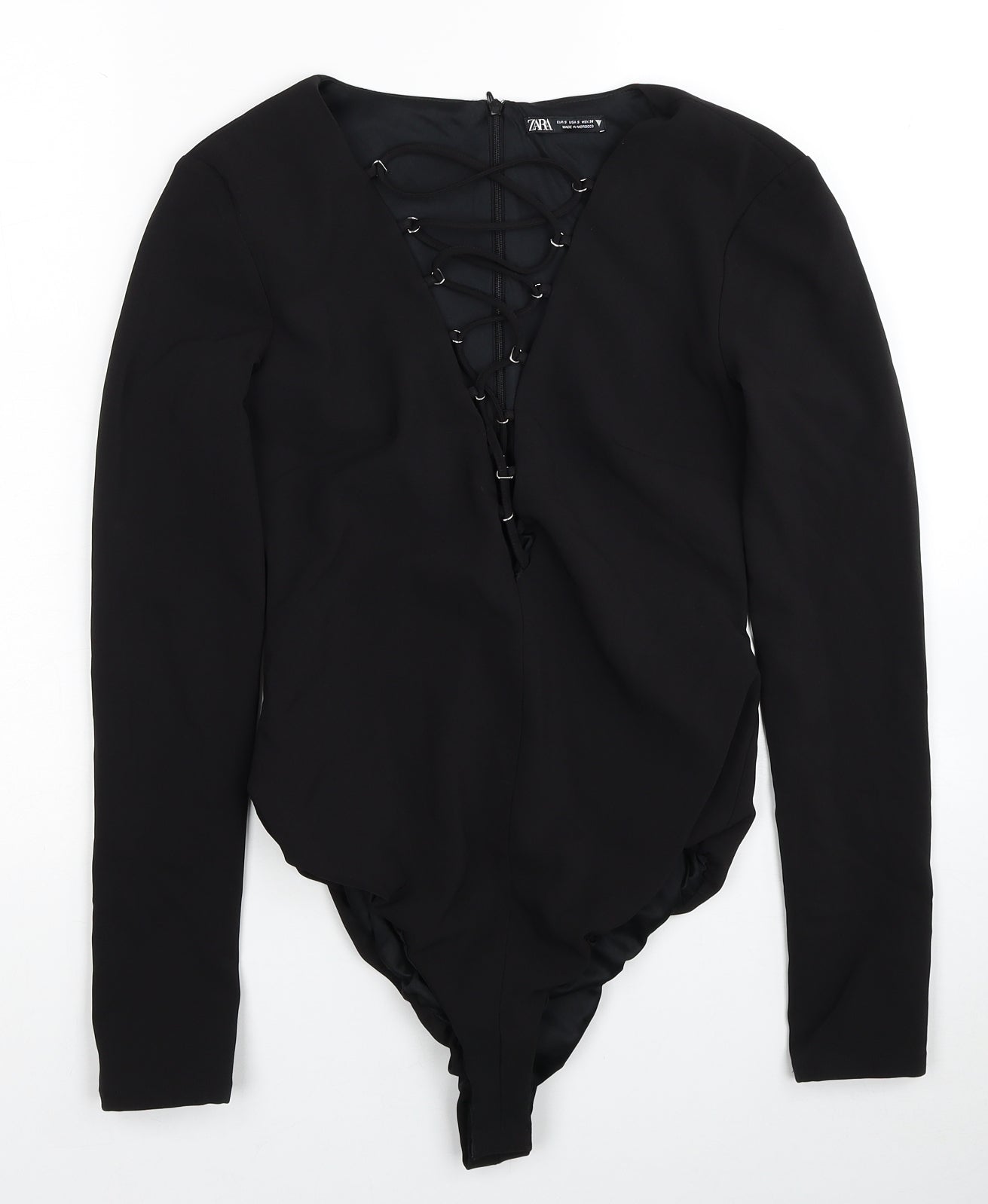 Zara Womens Black Polyester Bodysuit One-Piece Size S Snap