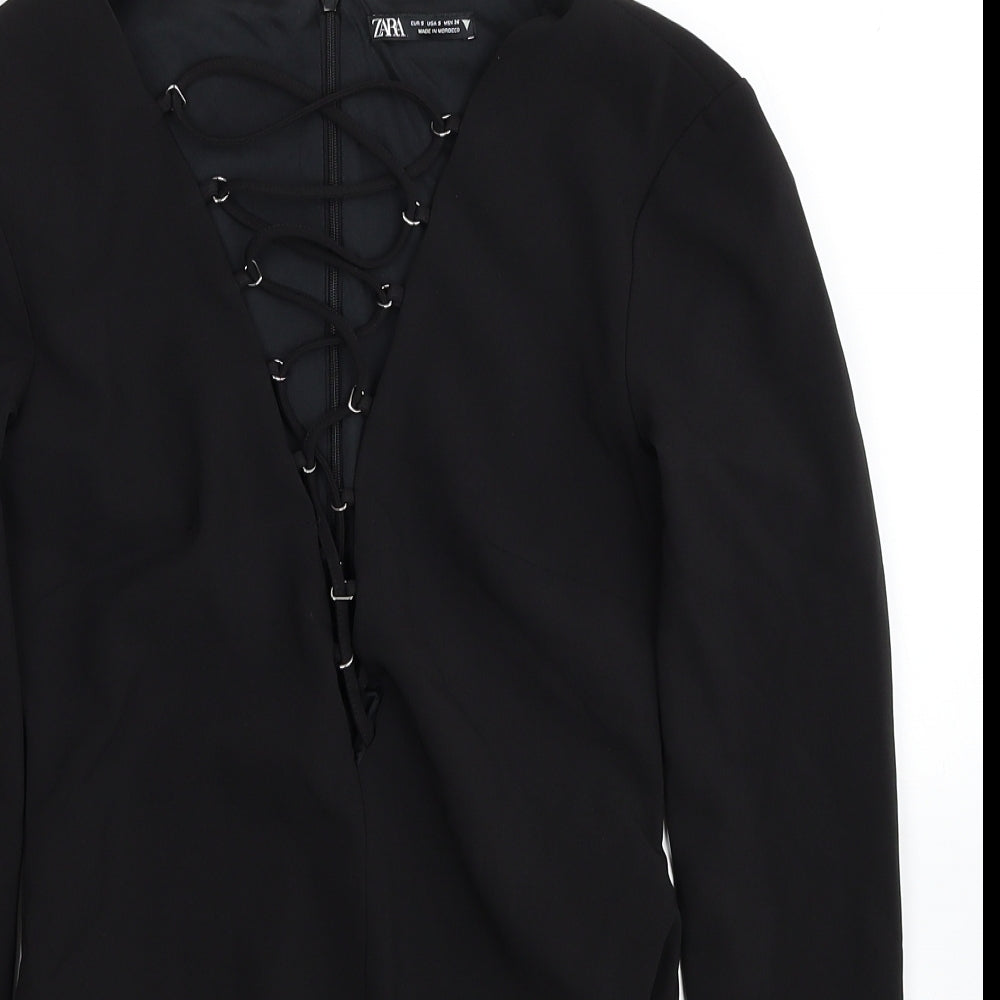 Zara Womens Black Polyester Bodysuit One-Piece Size S Snap