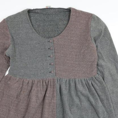 Preworn Womens Grey Colourblock Cotton A-Line Size M Scoop Neck Button