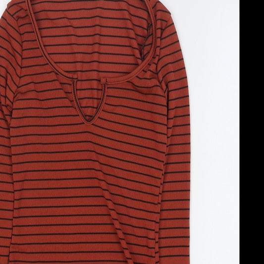 I SAW IT FIRST Womens Brown Striped Polyester Bodysuit One-Piece Size 8 Pullover