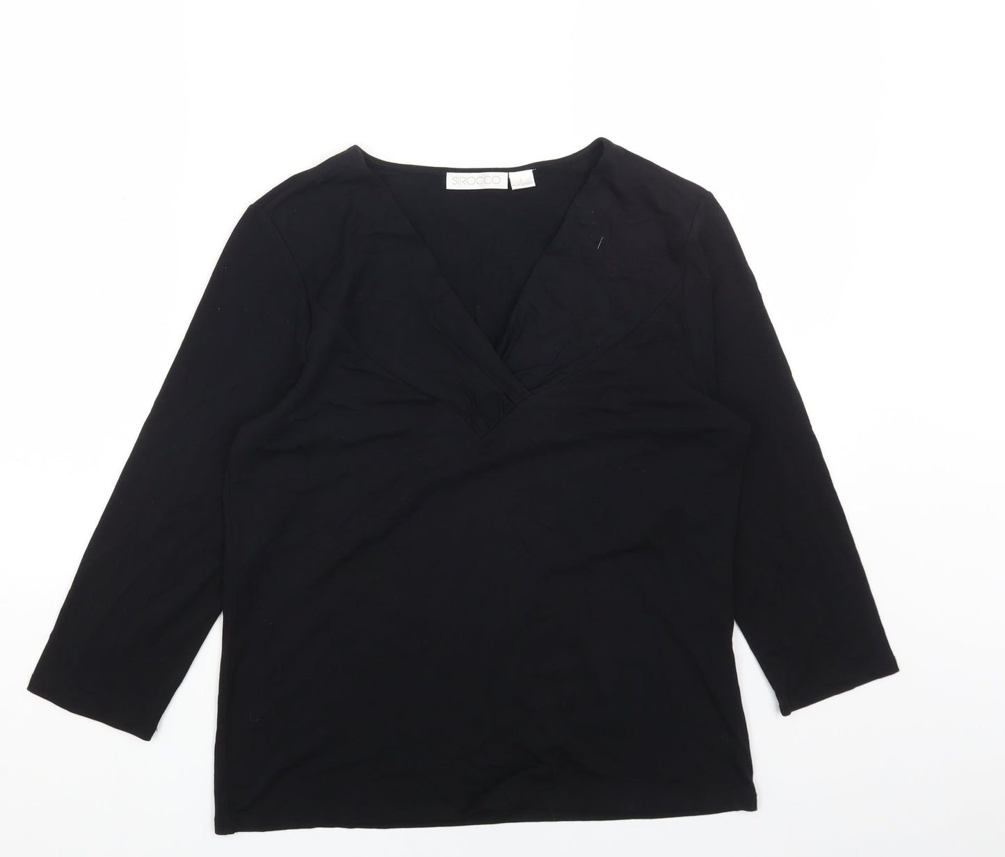 SIROCCO Womens Black Cotton Basic Blouse Size L V-Neck