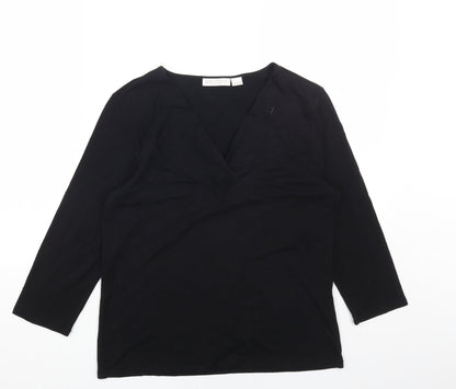 SIROCCO Womens Black Cotton Basic Blouse Size L V-Neck